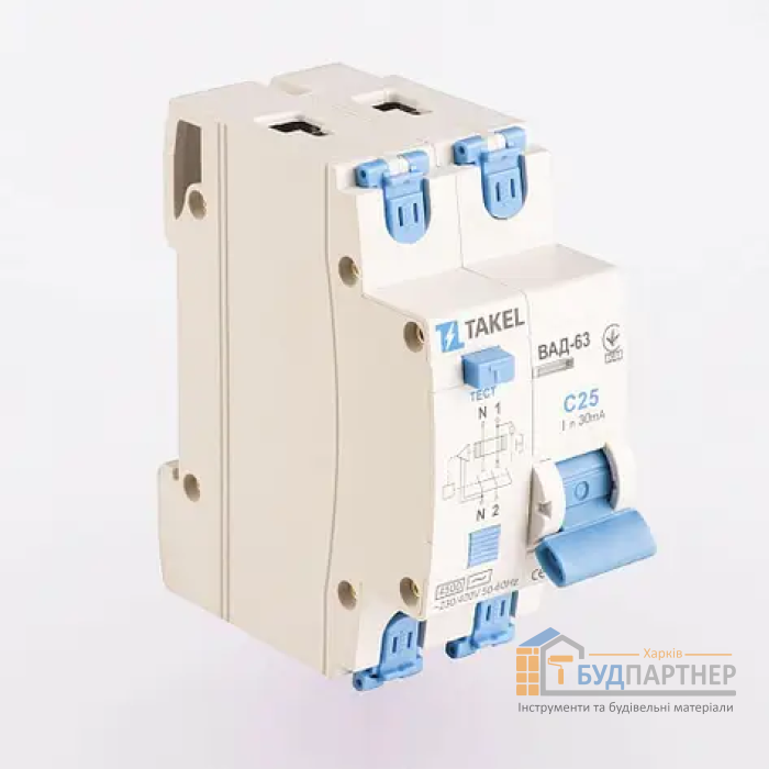 Диф. автомат Takel AD63 1P+N 25A C - цена, характеристики в интернет-магазине