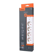 Мережевий подовжувач Videx Oncord 4 розетки 3м з/з USB (QC3.0)+USB-C (PD18W) з кнопкою (білий)