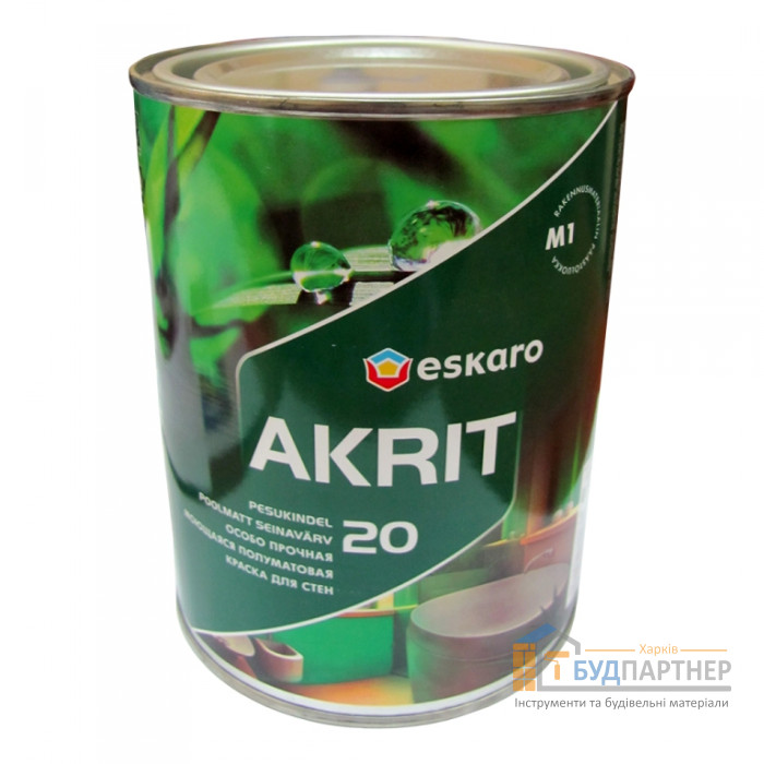Краска Eskaro Akrit 20 моющая полуматовая для стен (0,95 л) - цена, характеристики в интернет-магазине