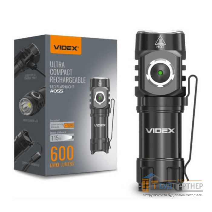 Ліхтарик портативний світлодіодний VIDEX VLF-A055, 600Lm, 5700K - ціна, характеристики в інтернет-магазині