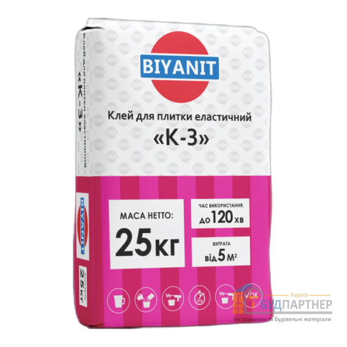 Клей для плитки эластичный Biyanit К-3 (25 кг) - цена, характеристики в интернет-магазине