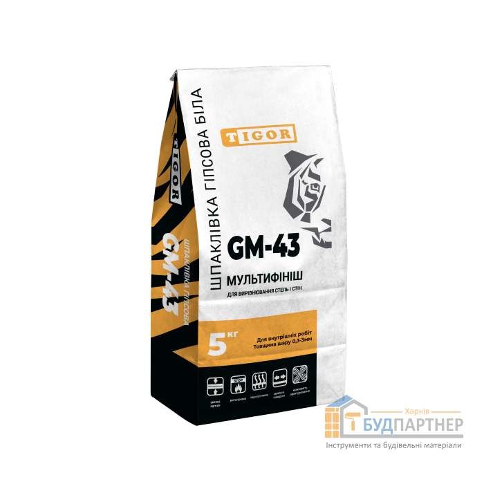 Шпаклівка гіпсова МУЛЬТИФІНІШ GM-43 Tigor (5 кг) - ціна, характеристики в інтернет-магазині